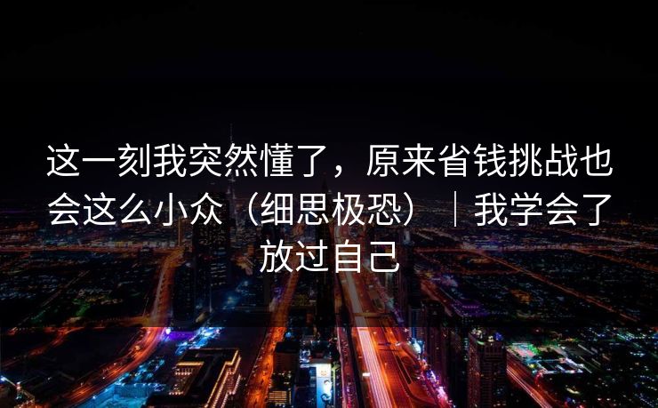 这一刻我突然懂了，原来省钱挑战也会这么小众（细思极恐）｜我学会了放过自己