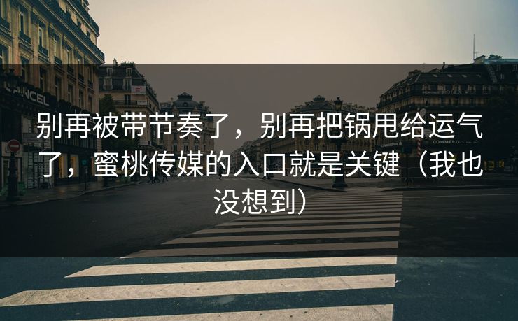 别再被带节奏了，别再把锅甩给运气了，蜜桃传媒的入口就是关键（我也没想到）